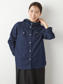 【おトクなタイムセール】ストレッチデニムパーカーブラウス