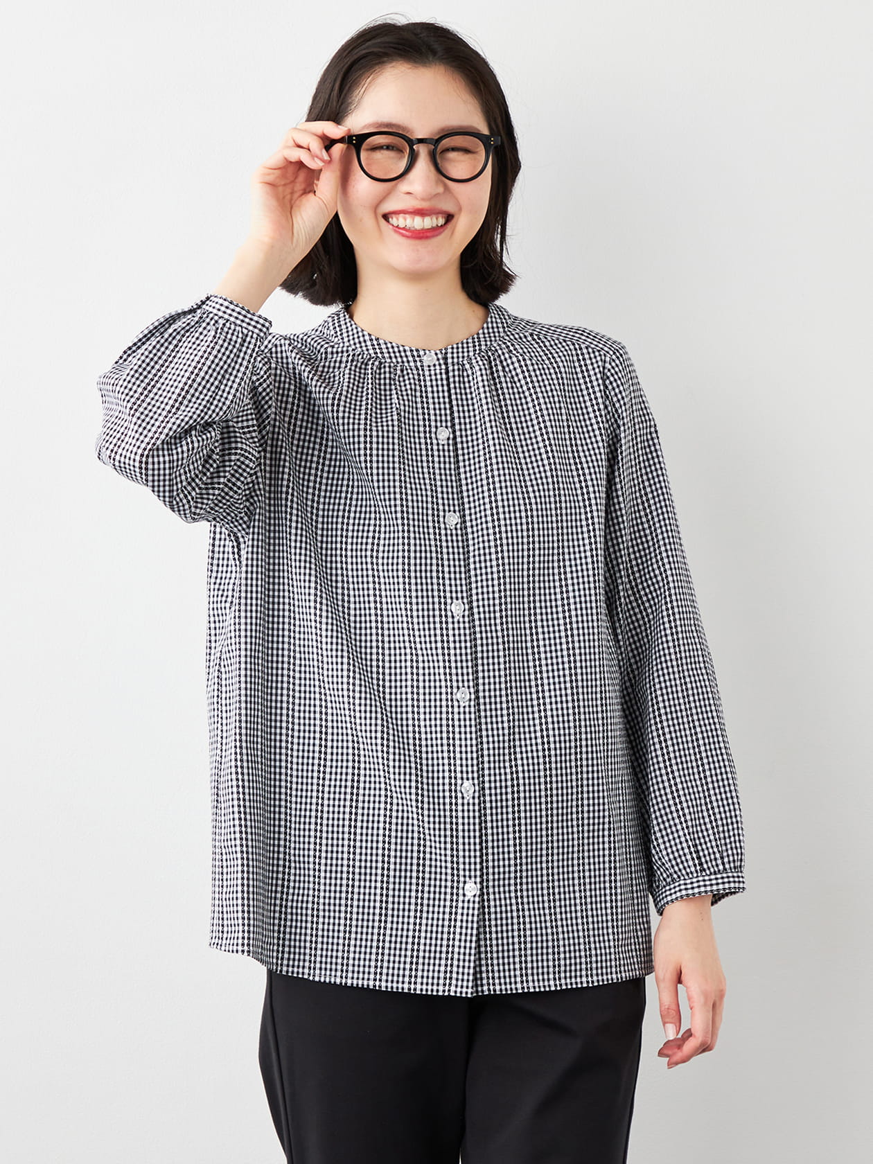 【早割30%OFF対象】レーシーギンガムブラウス