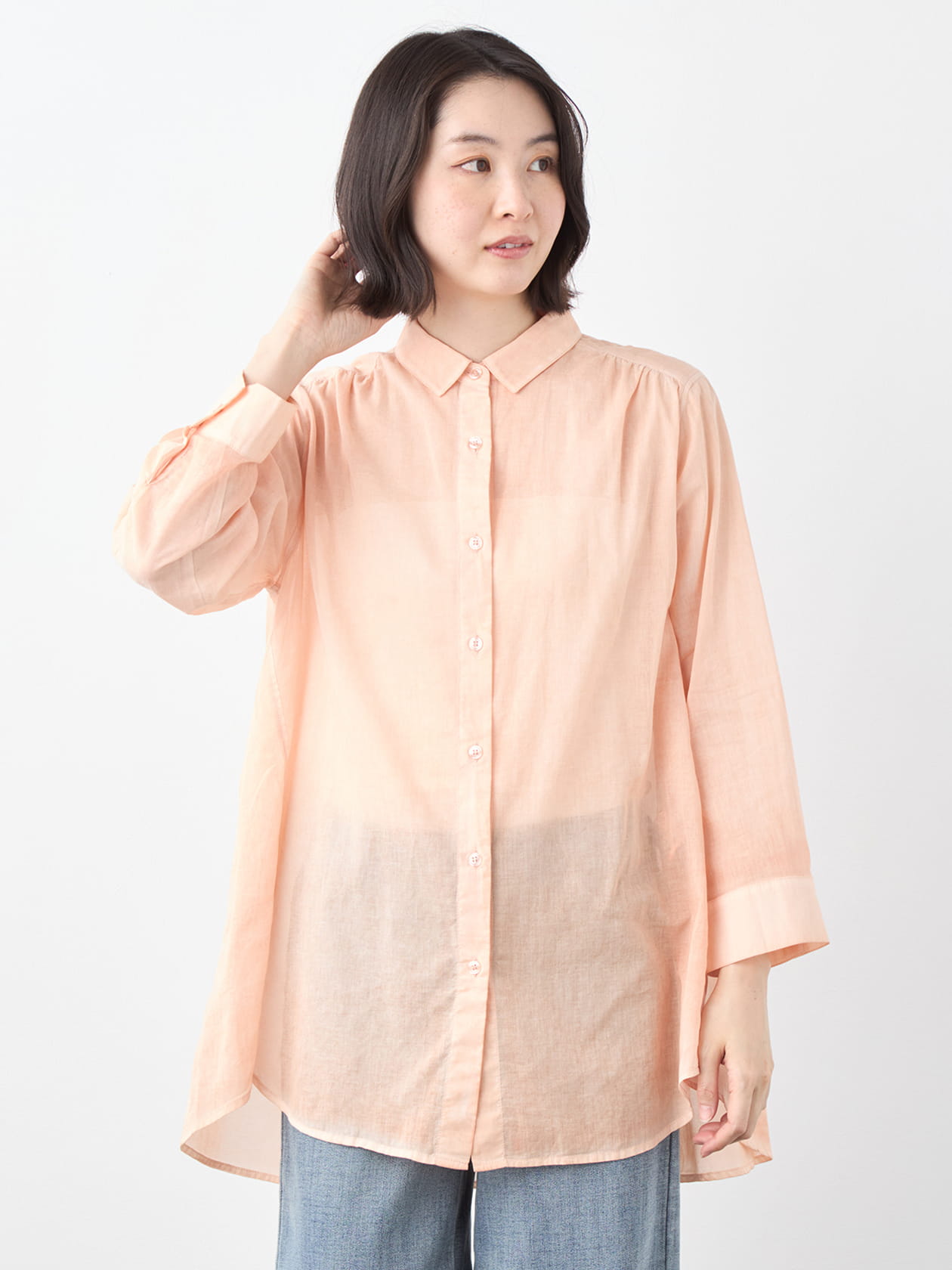 ムラ染シャツ衿ブラウス