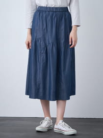 【早割30%OFF対象】デニムライクティアードスカート
