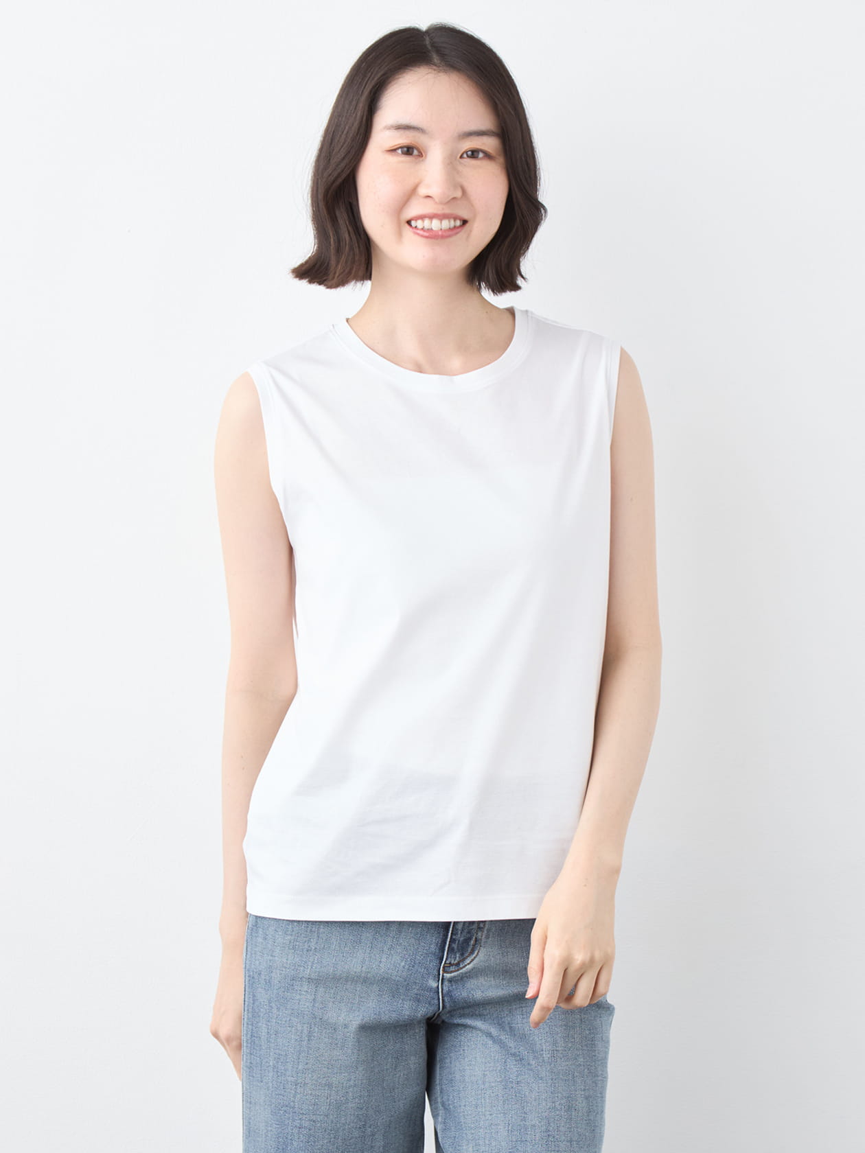 【接触冷感】【UV CUT】８０／１シルケットスムースノースリーブ