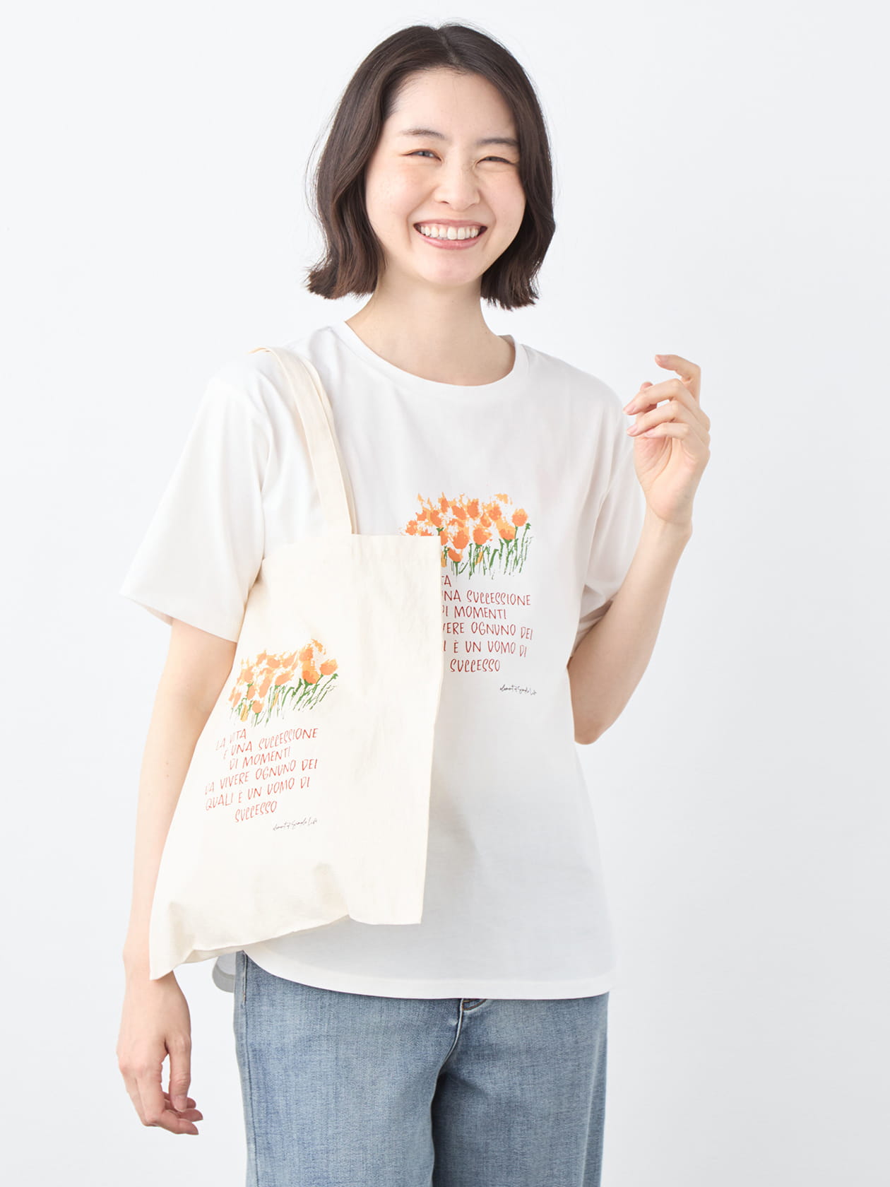 フラワープリントＴシャツ＆エコＢＡＧ