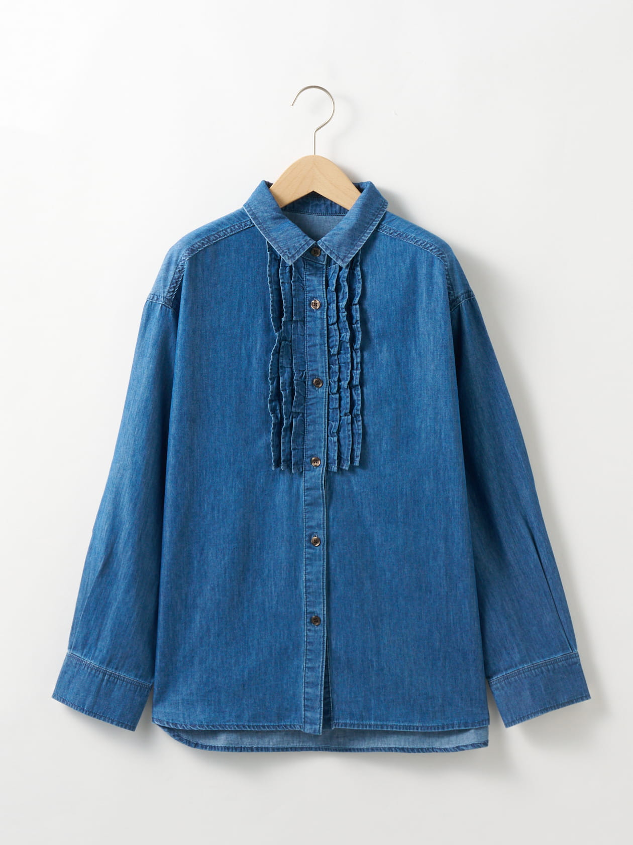 【3buy40%OFF！対象商品】ライトデニムフリルブラウス