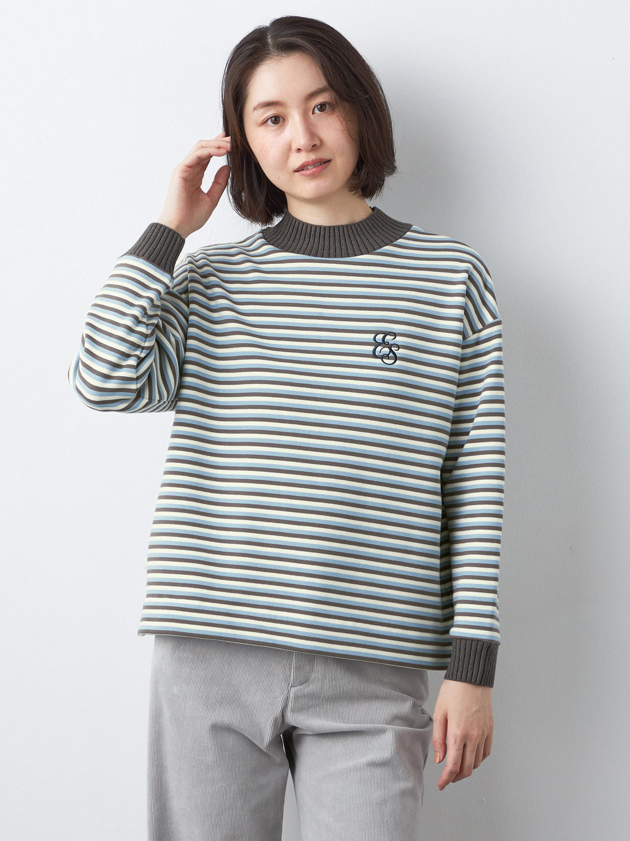 【早割30%OFF対象】裏シャギーボーダー刺繍プルオーバー
