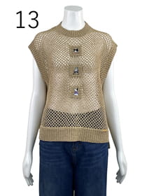 メッシュ柄 刺繍入り ニットベスト