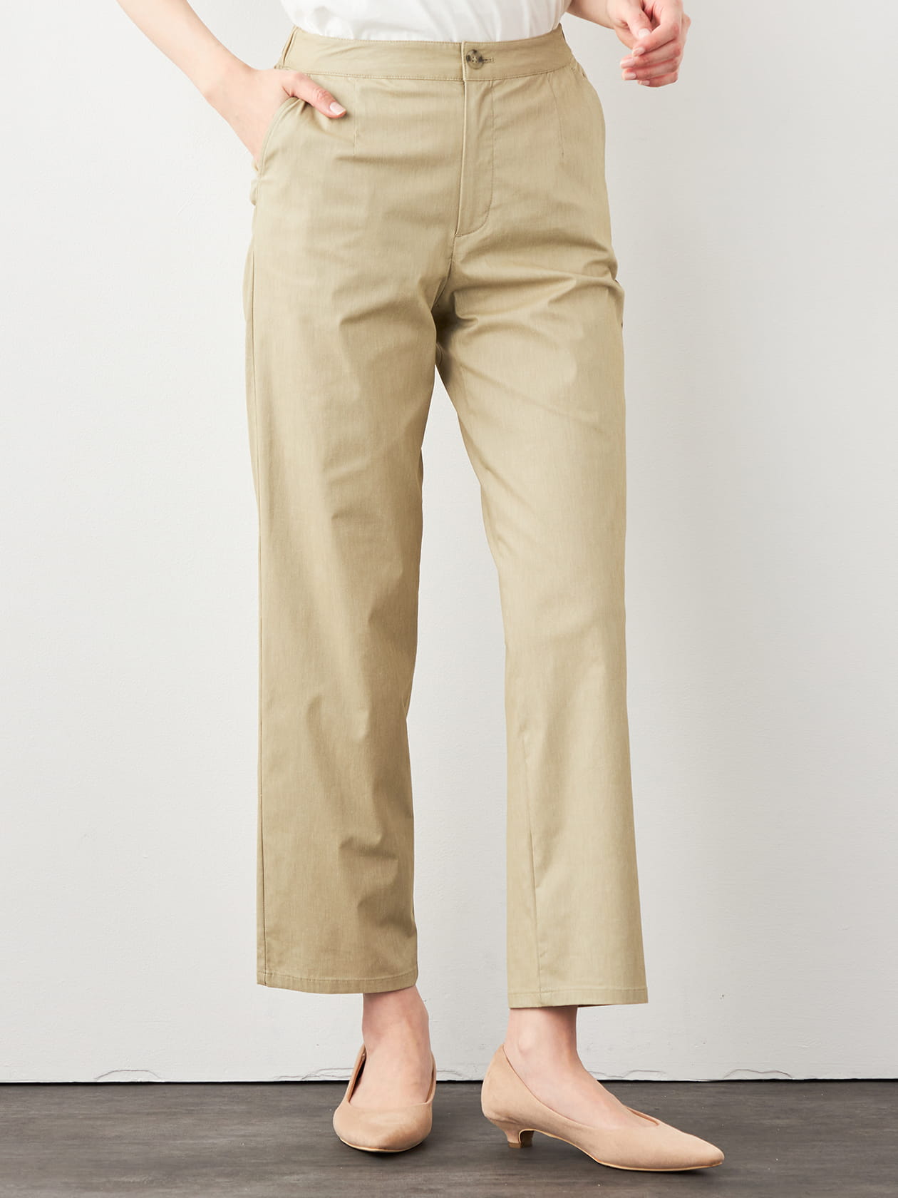 【１５号】【COOLタッチ】リネンプラスストレートパンツ