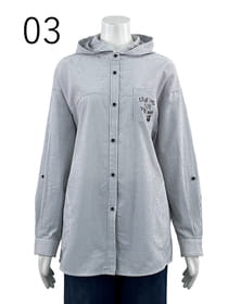 フード付き ストライプシャツ