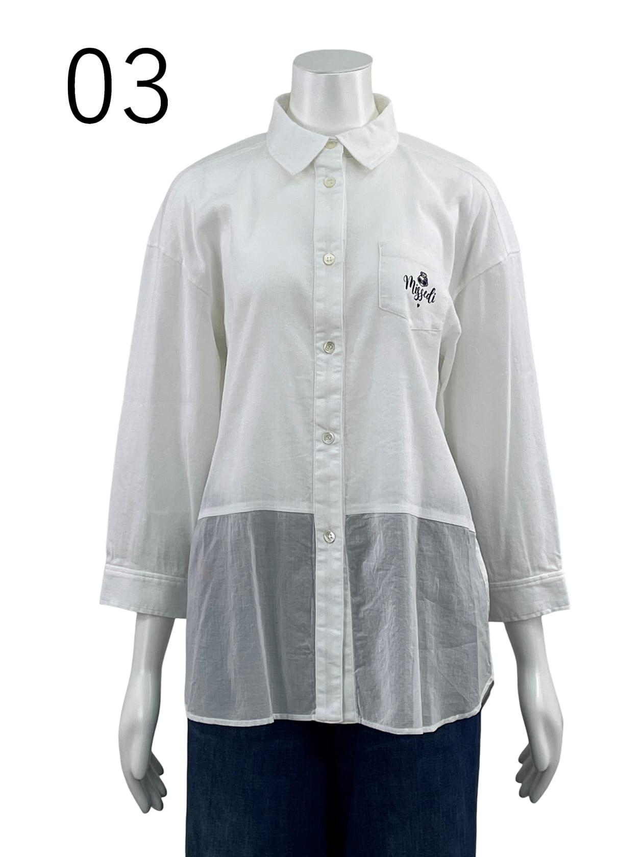 コットンシアー素材 切替シャツ