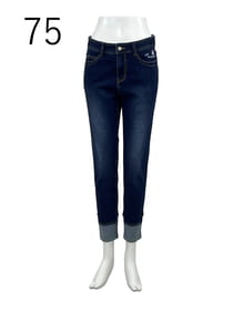 裾切替え ストレッチスリムパンツ