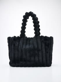 【WEB限定】【A4サイズ対応】ストライプ フェイクファー トートバッグ