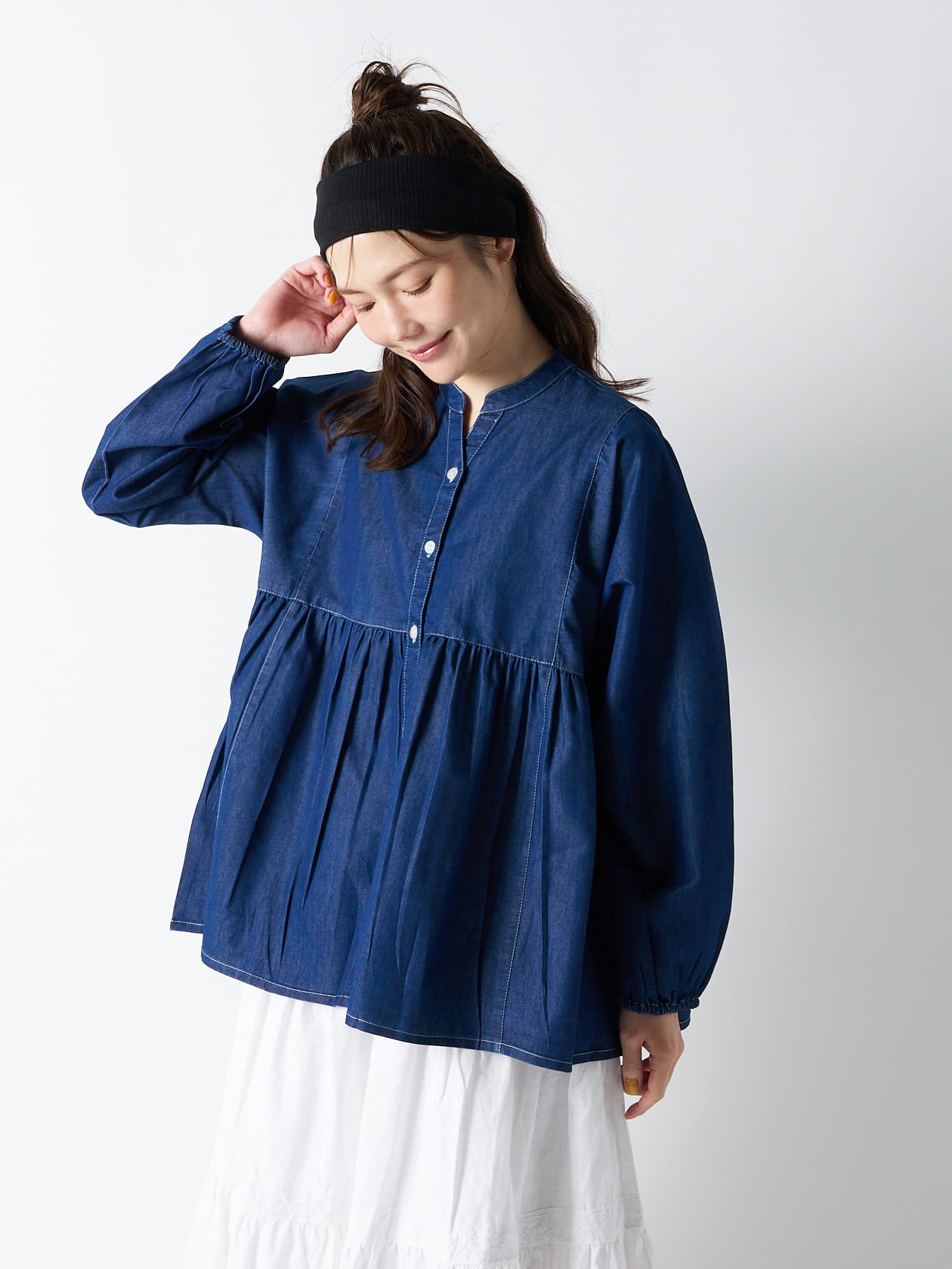 【PRIME denim】キーネックペプラムブラウス