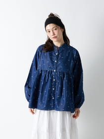 【PRIME denim】小花柄キーネックペプラムブラウス