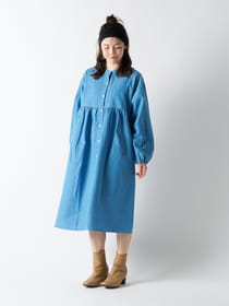 【PRIME denim】バンドカラーピンタックフレアワンピ