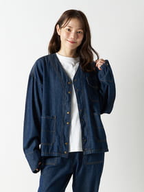 ノーカラーデニムカバーオール