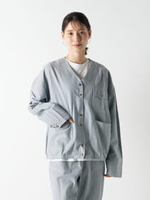 ノーカラーストライプカバーオール