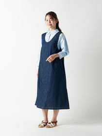 サイドギャザーデニムワンピ