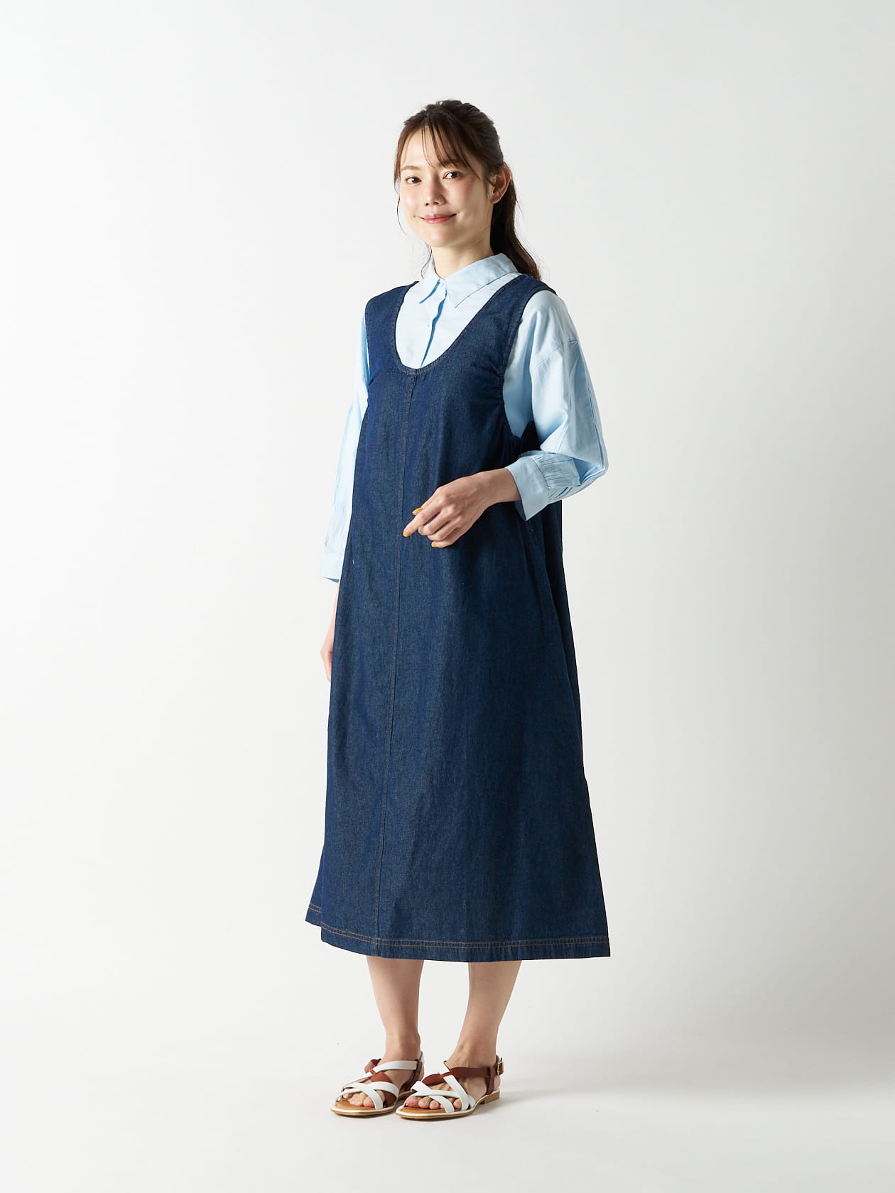 サイドギャザーデニムワンピ