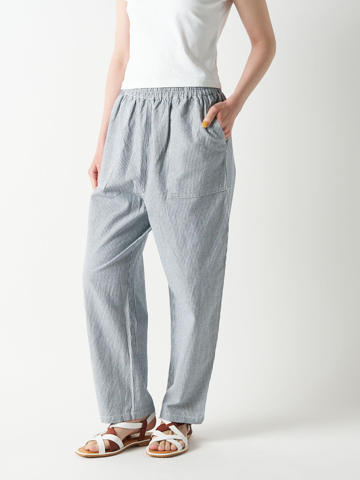 ウエストフリルストライプパンツ