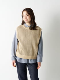 畦編みリブニットベスト