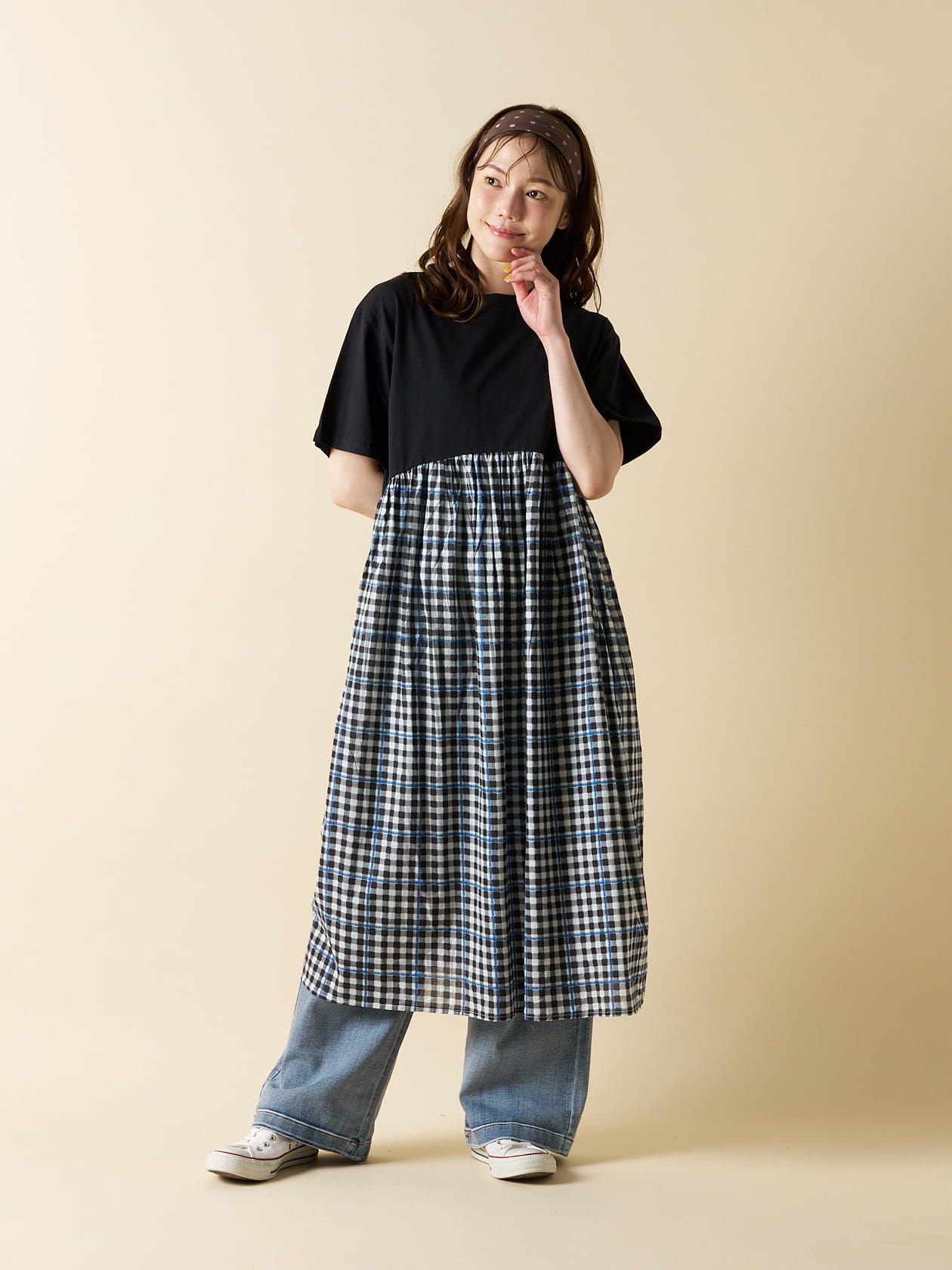 【愛着シリーズ】ラウンドギャザーフレアワンピ