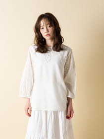 【Flower Garden】ボートネック七分丈3D刺繡ブラウス