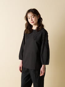 【Flower Garden】ボートネック七分丈3D刺繡ブラウス