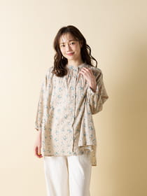 【Flower Garden】バンドカラーショルダーギャザーブラウス