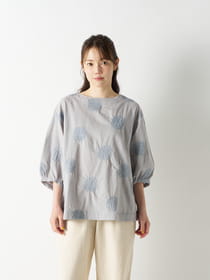 【Linelino】ボートネックニュアンス刺繡ブラウス