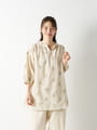 【Linelino】キーネック七分丈綿麻ブラウス