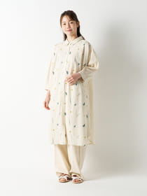 【Linelino】ショルダーギャザーフラワー刺繡ワンピ