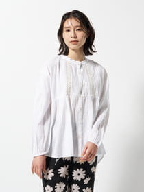 フリル襟ピンタックペプラムブラウス