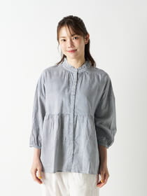 フリル襟ストライプペプラムブラウス