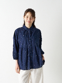 ドットフリルカラーペプラムブラウス