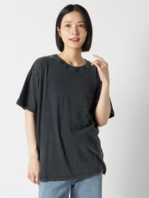 【愛着シリーズ】パッチポケット付きリブネックピグメントTシャツ