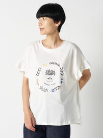フレンチフリル袖プリントTシャツ