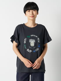 フレンチフリル袖プリントTシャツ