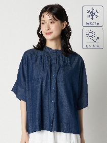 【PRIME denim】クールタッチデニムフリルネックブラウス