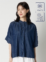 PRIME denim】クールタッチデニムフリルネックブラウス（629530110