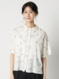 【Linelino】綿麻英字刺繍レギュラーカラーシャツ
