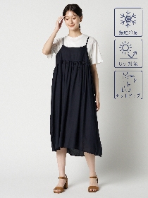 【盆ボヤージュセール！】【愛着シリーズ】無地ギャザーキャミワンピース＆Tシャツセット