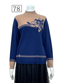 カシミヤ胸元ジャガードプルオーバー