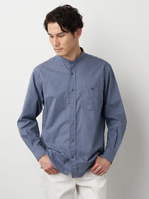 シャンブレー小花プリントバンドカラーシャツ