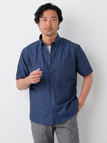 美品 ハイク シャンブレー ボタンダウンシャツ 1 ブルー シャンブレー半袖ボタンダウンシャツ（7201232）｜men（メンズ