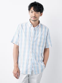 パナマチェック半袖ボタンダウンシャツ