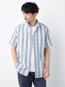 パナマチェック半袖ボタンダウンシャツ