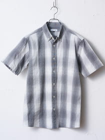 シアサッカー半袖ボタンダウンシャツ