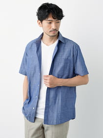 スラブセミワイドカラー半袖シャツ