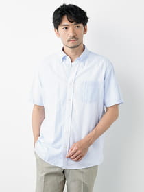 切替ピンストライプ半袖ボタンダウンシャツ