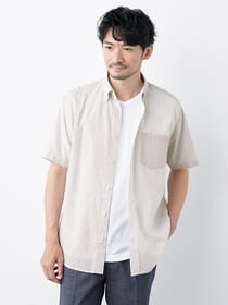 切替ピンストライプ半袖ボタンダウンシャツ