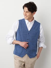 撚り杢ワッフルVネックベスト